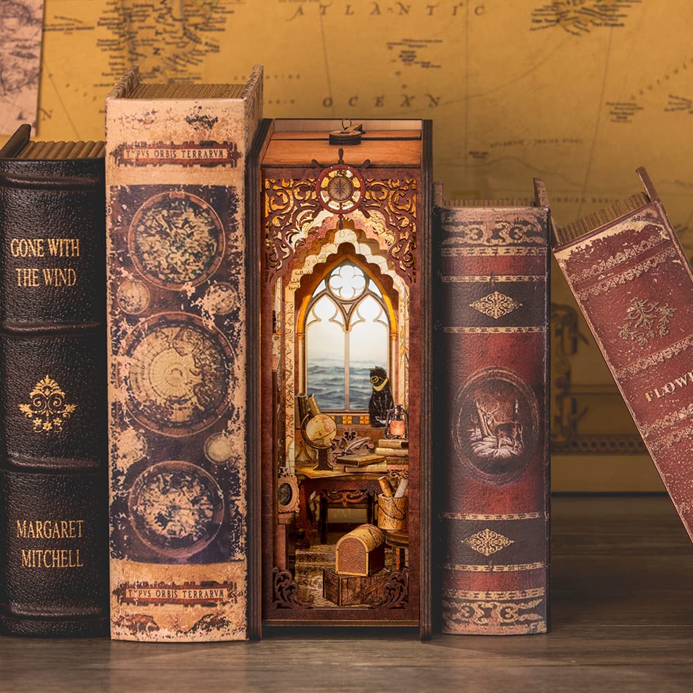 CUTEBEE Book Nook Kit – DIY Miniature Library Dollhouse for Shelves