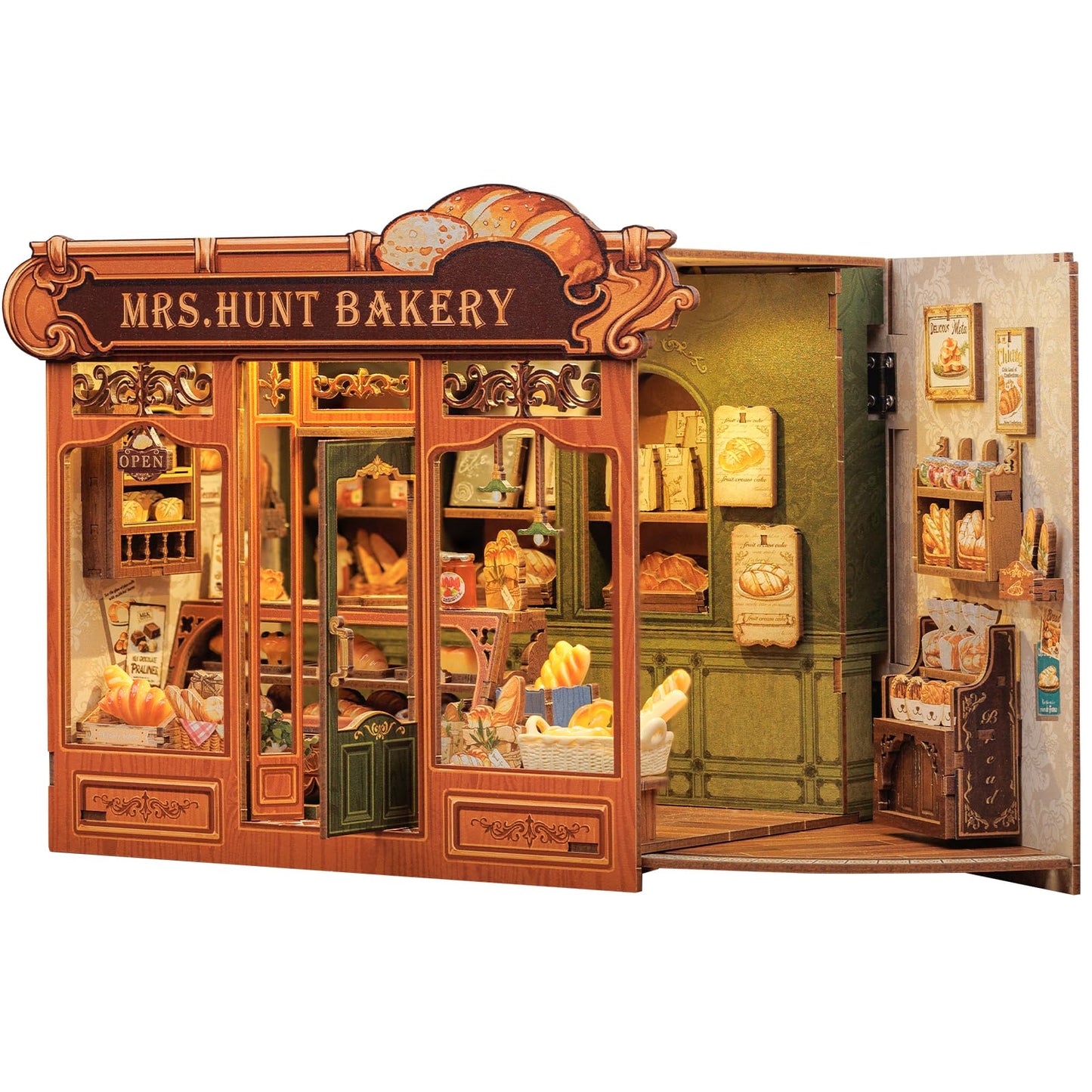 CUTEBEE Book Nook Kit: Mrs.Hunt Bakery DIY Miniature Dollhouse on Your Bookshelf