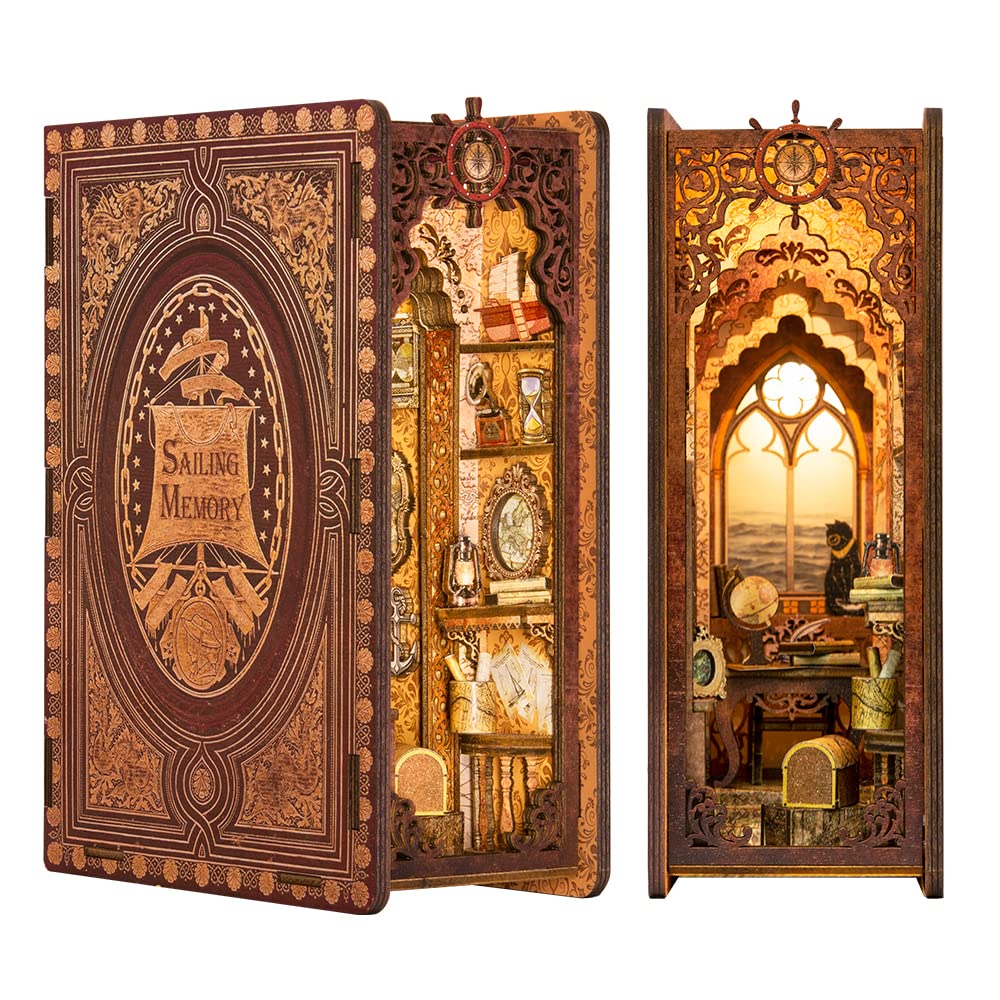CUTEBEE Book Nook Kit – DIY Miniature Library Dollhouse for Shelves