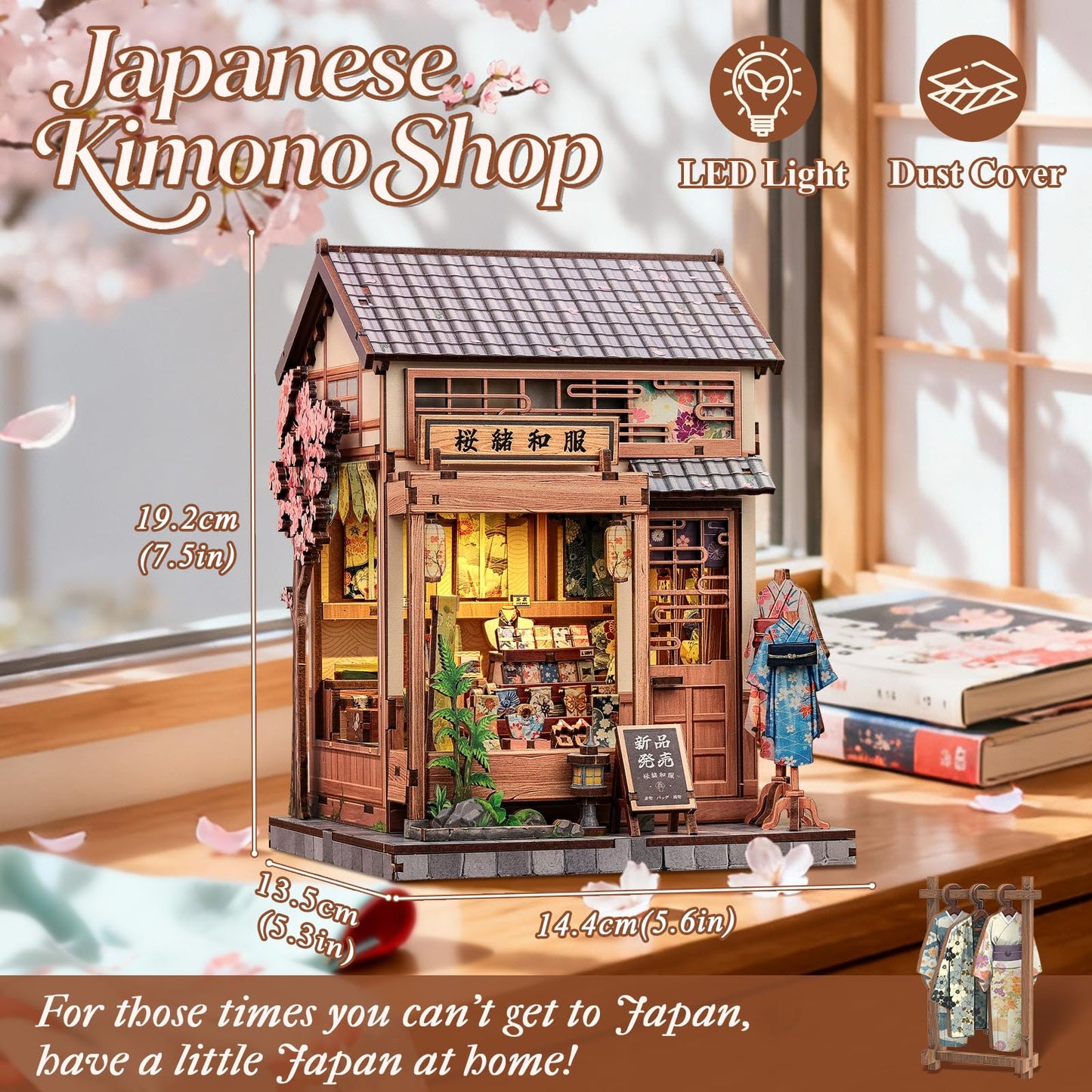 CUTEBEE Book Nook Kit: Japanese Sakura Kimono Shop 3D Wooden Puzzle with LED