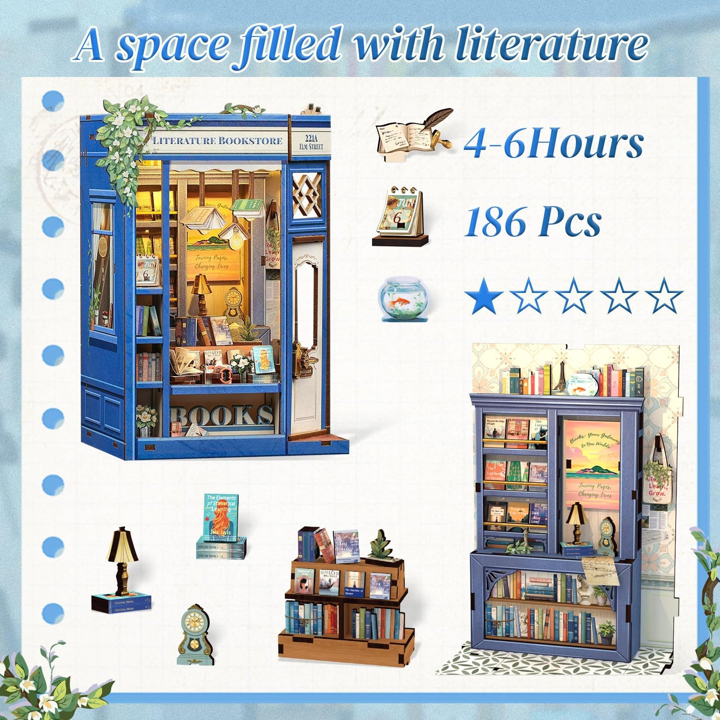 CUTEBEE Book Nook Kit – DIY Miniature House for Bookshelves | Literature Bookstore Decor