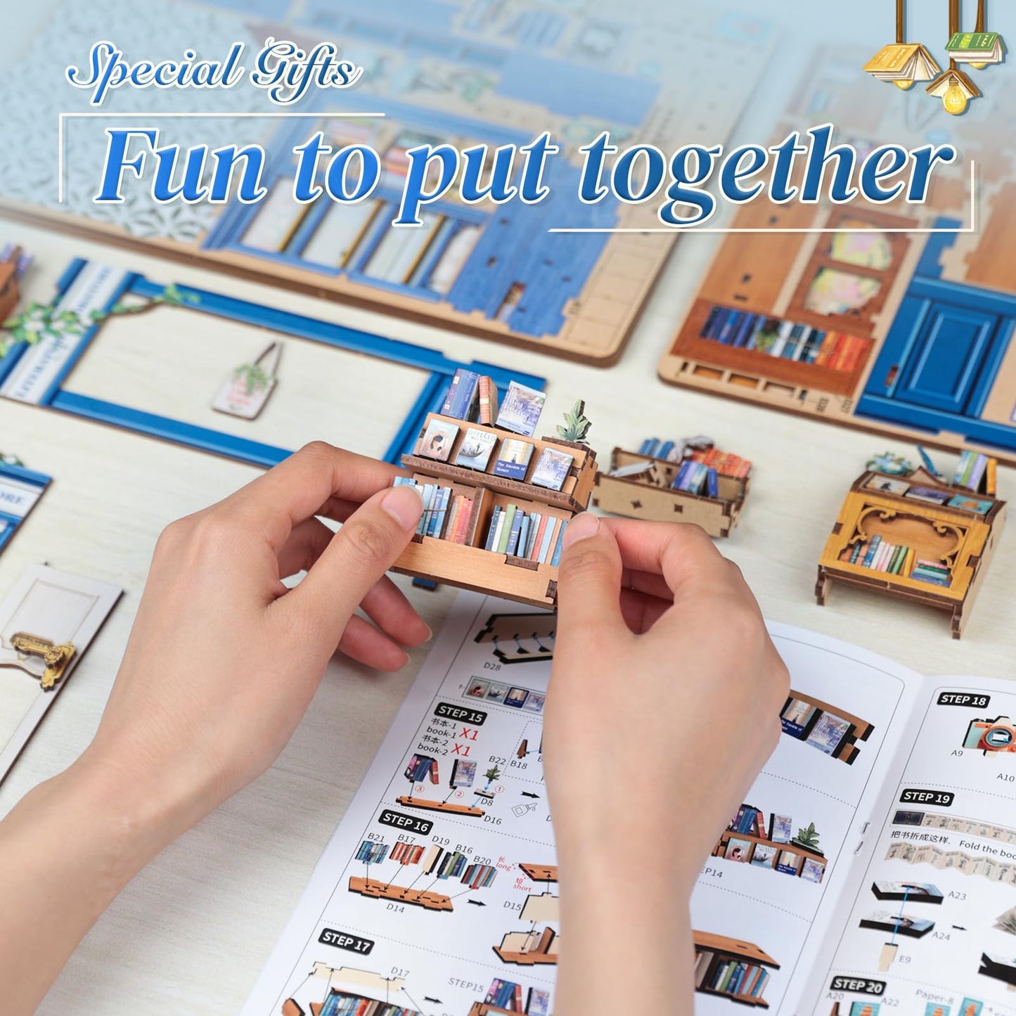 CUTEBEE Book Nook Kit – DIY Miniature House for Bookshelves | Literature Bookstore Decor
