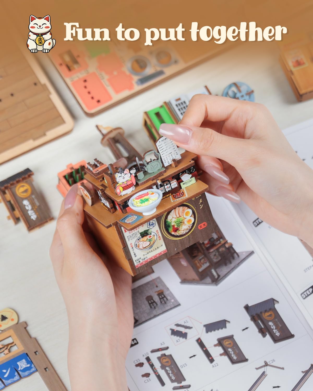 CUTEBEE Morita-Ya Book Nook Kit – DIY Japanese Miniature House for Shelves | 3D Wooden Puzzle