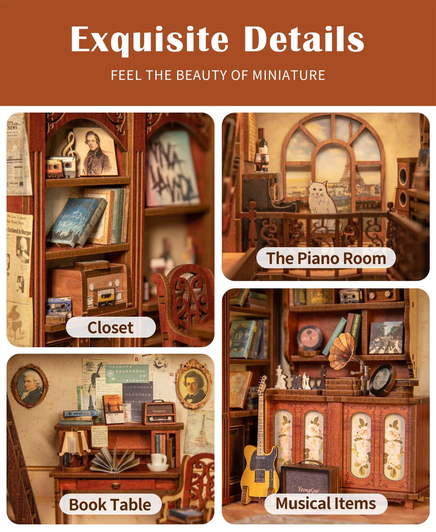 CUTEBEE Book Nook Kit - DIY Miniature House for Bookshelf Decor & Gifts