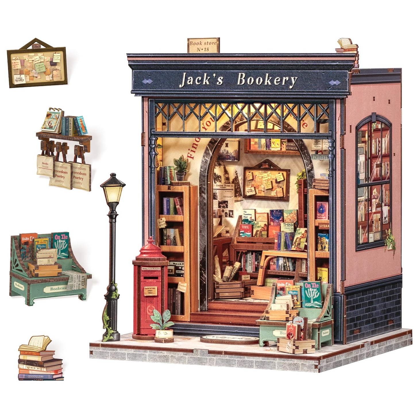 CUTEBEE Book Nook Kit - DIY Miniature Dollhouse with Sensor LED Lighting for Adults & Teens