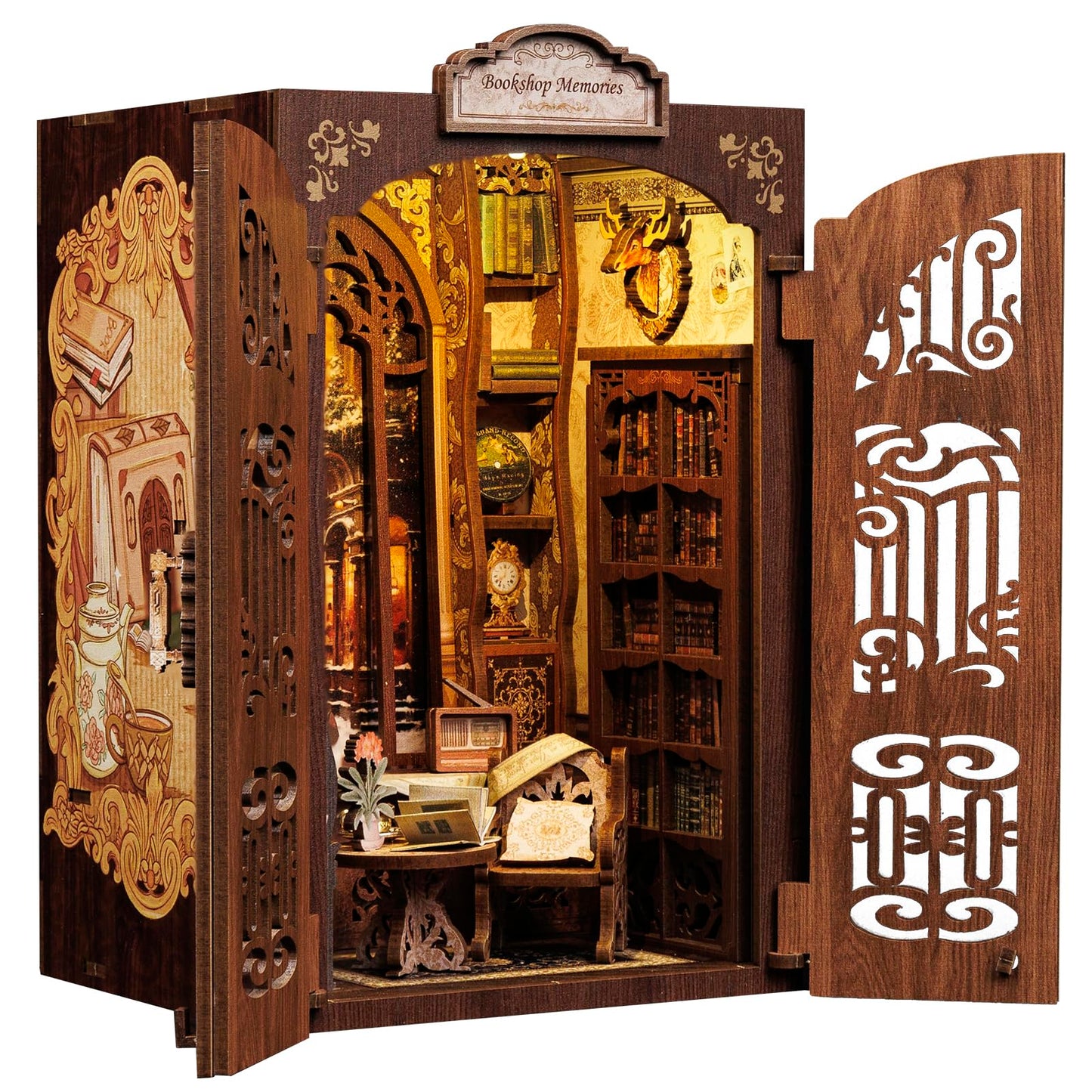 CUTEBEE Book Nook Kit – DIY Miniature Library with LED Light (Bookshop Memories)