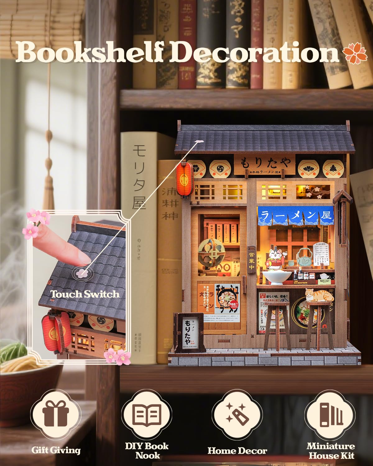 CUTEBEE Morita-Ya Book Nook Kit – DIY Japanese Miniature House for Shelves | 3D Wooden Puzzle