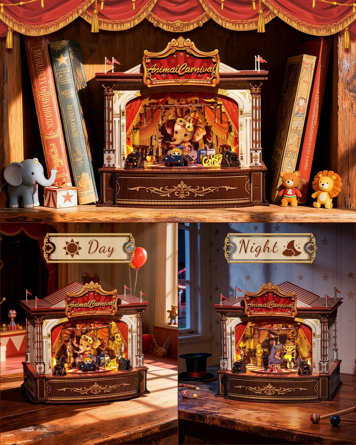 CUTEBEE 3D Wooden Puzzles Music Box – Merry-Go-Round DIY Book Nook with LED