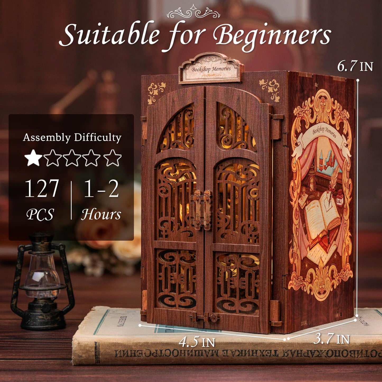 CUTEBEE Book Nook Kit – DIY Miniature Library with LED Light (Bookshop Memories)