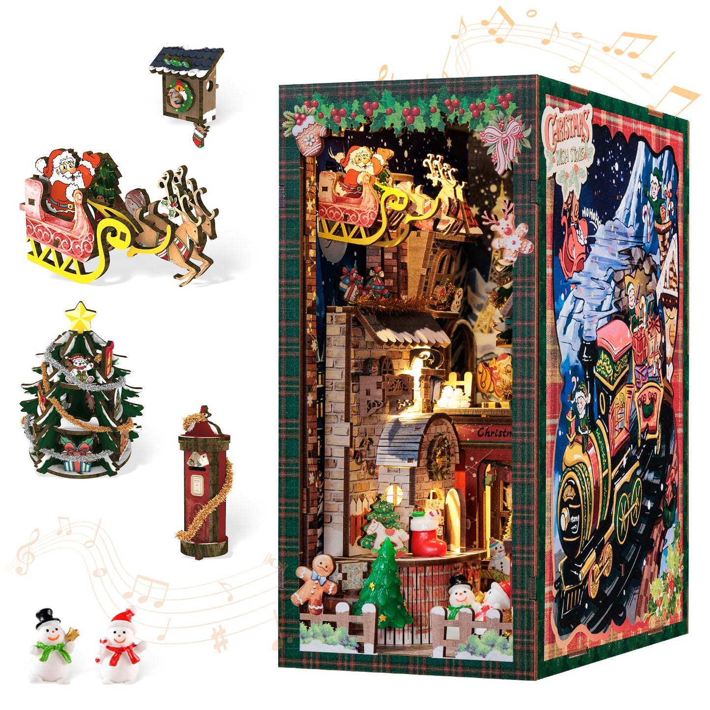 CUTEBEE Christmas Book Nook Kit – DIY Tiny House Dollhouse Puzzle for Adults & Teens