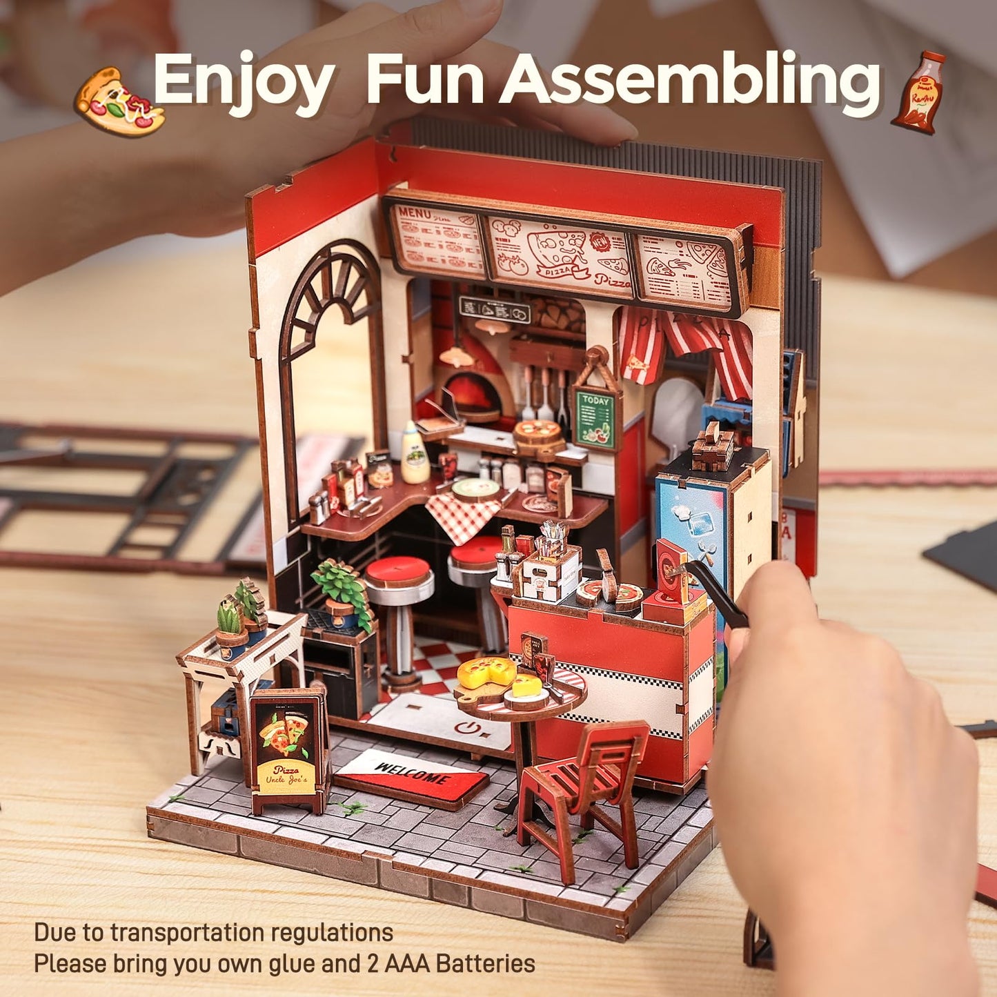 CUTEBEE Book Nook Kit - Uncle Joe's Pizzeria DIY Miniature House for Adults & Teens
