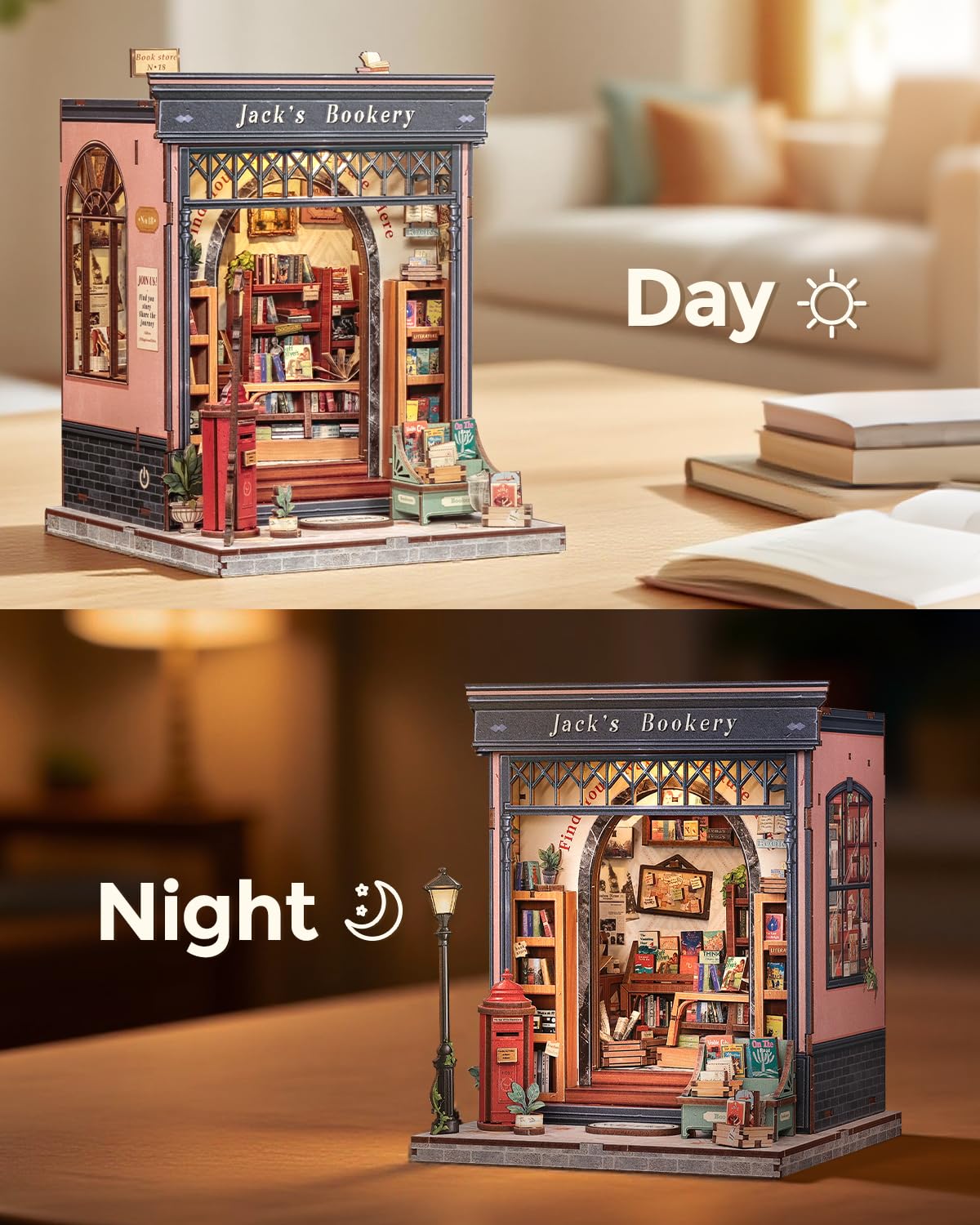 CUTEBEE Book Nook Kit - DIY Miniature Dollhouse with Sensor LED Lighting for Adults & Teens