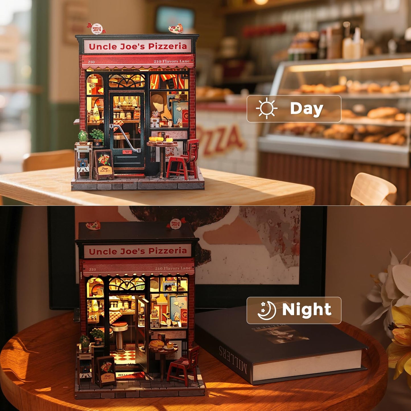 CUTEBEE Book Nook Kit - Uncle Joe's Pizzeria DIY Miniature House for Adults & Teens