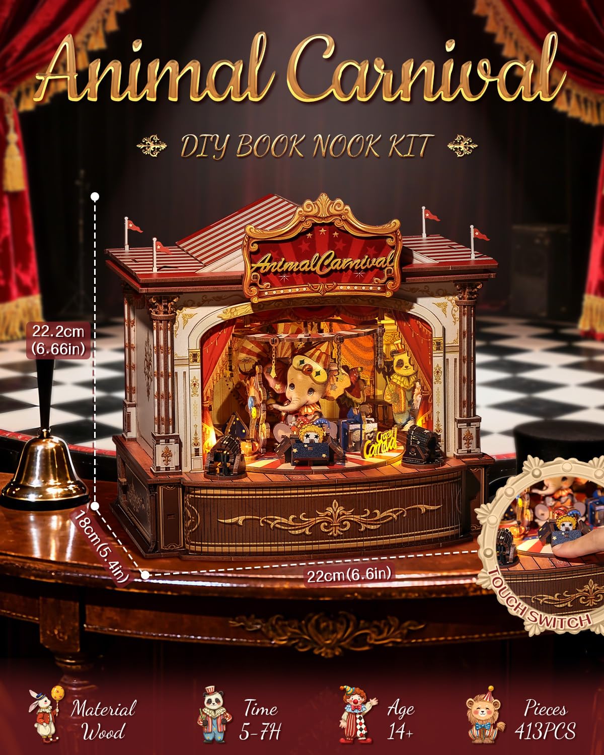 CUTEBEE 3D Wooden Puzzles Music Box – Merry-Go-Round DIY Book Nook with LED