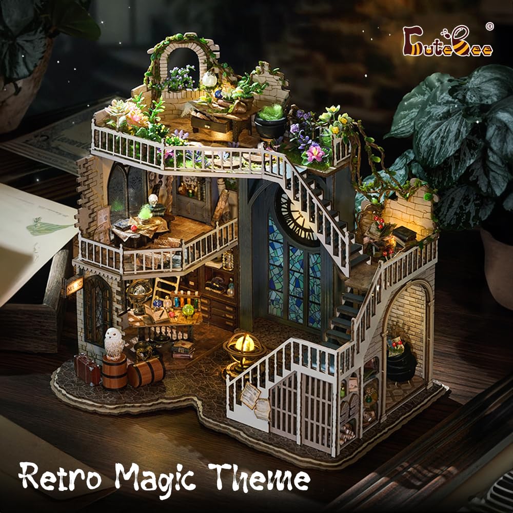CUTEBEE DIY Dollhouse Kit | Miniature House, LED Lighting, Magic House