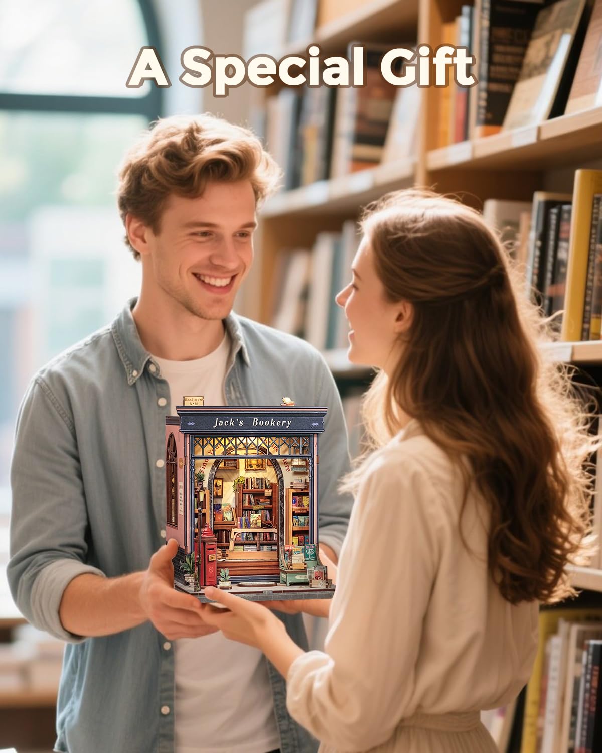 CUTEBEE Book Nook Kit - DIY Miniature Dollhouse with Sensor LED Lighting for Adults & Teens