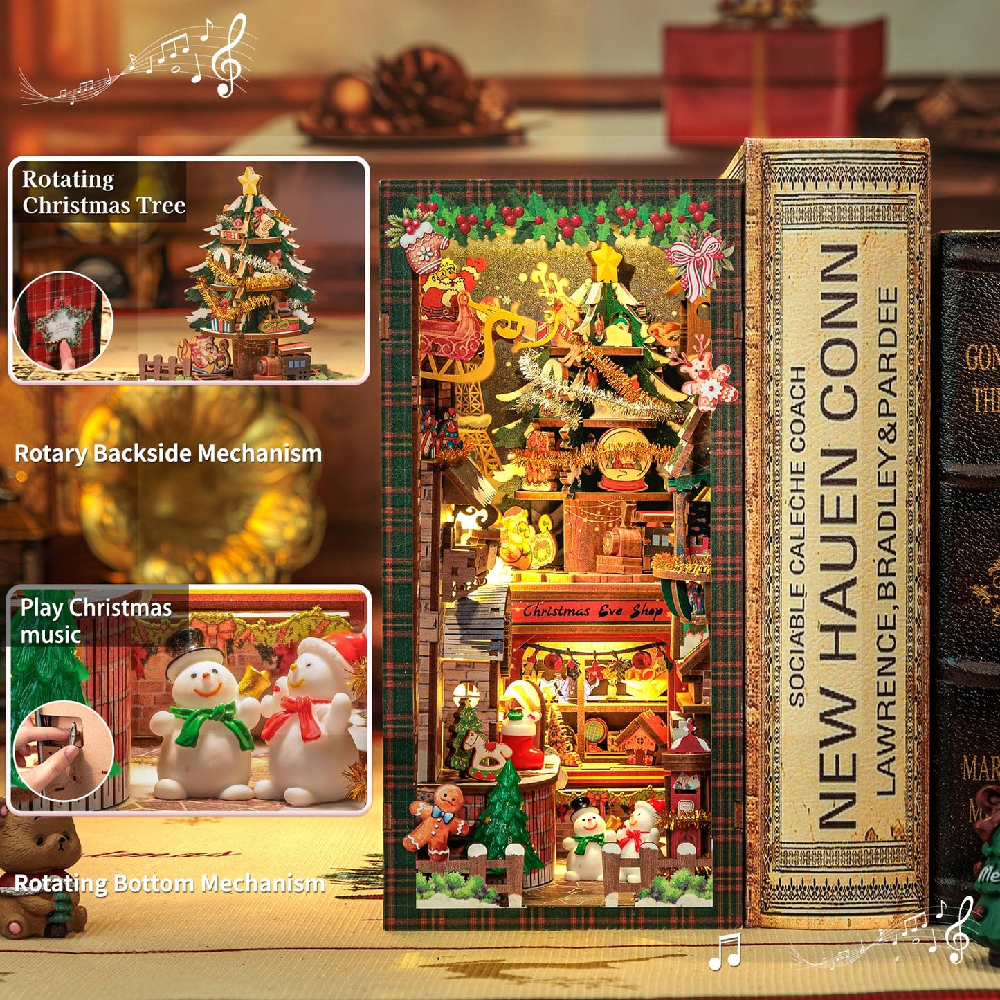 CUTEBEE Christmas Book Nook Kit – DIY Tiny House Dollhouse Puzzle for Adults & Teens