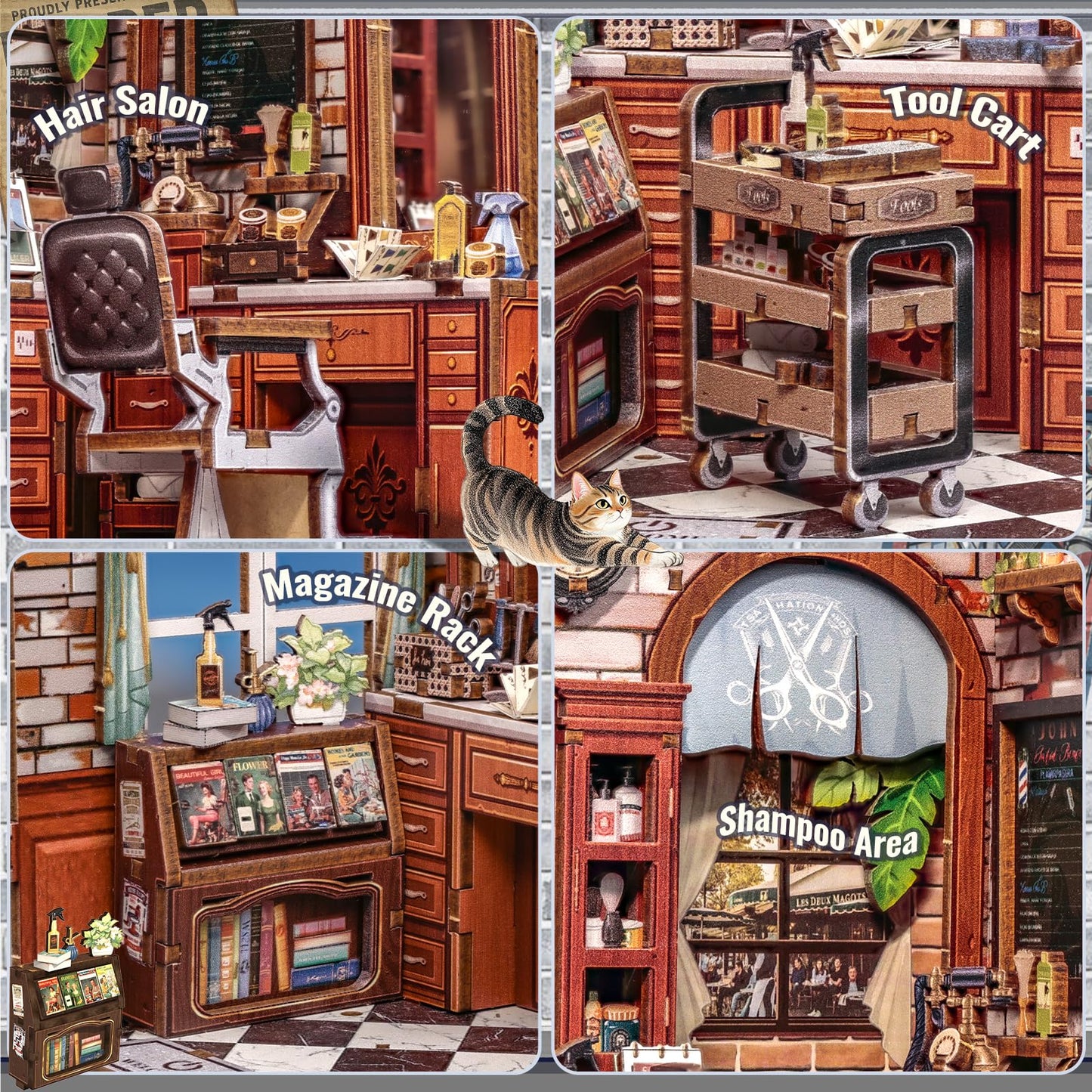 CUTEBEE Book Nook Kit – DIY Miniature Hair Salon Dollhouse (John's Hair Salon Edition)
