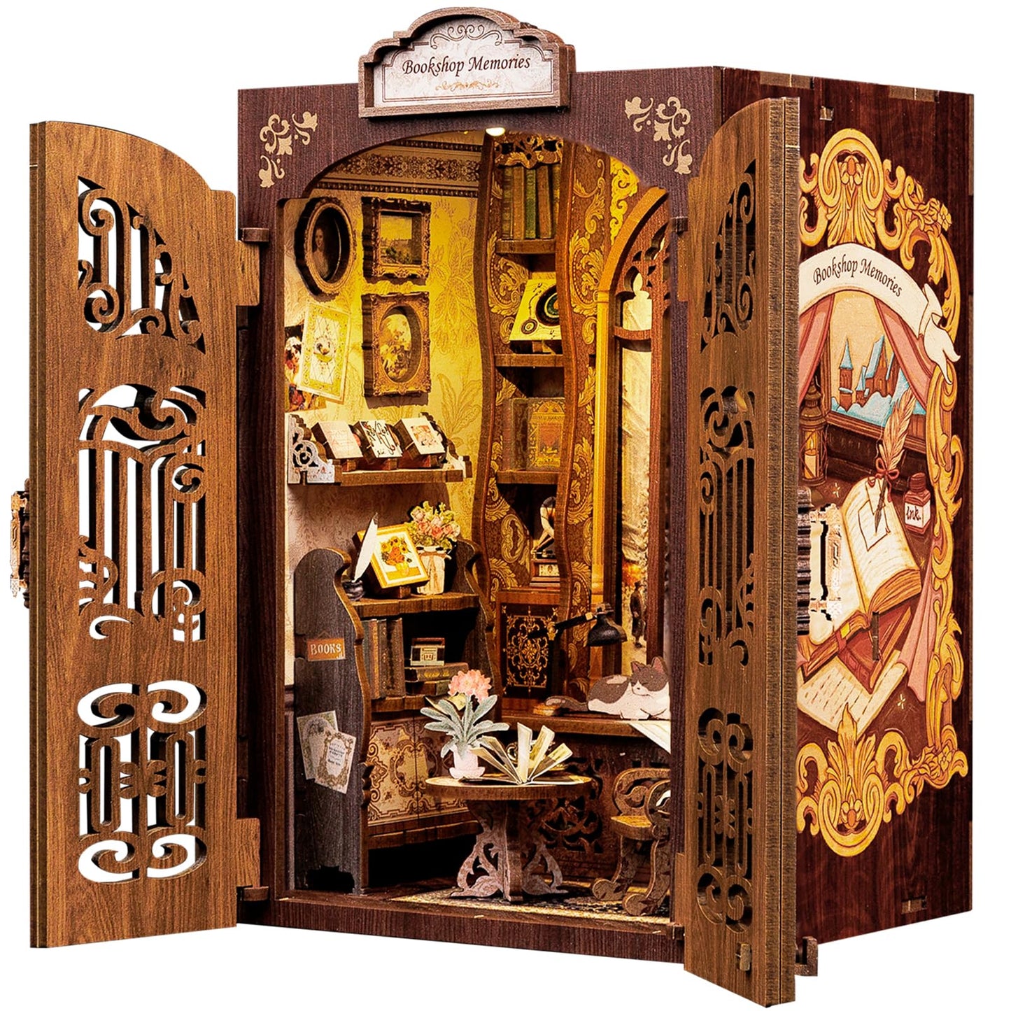 CUTEBEE Book Nook Kit – DIY Miniature Library with LED Light (Bookshop Memories)