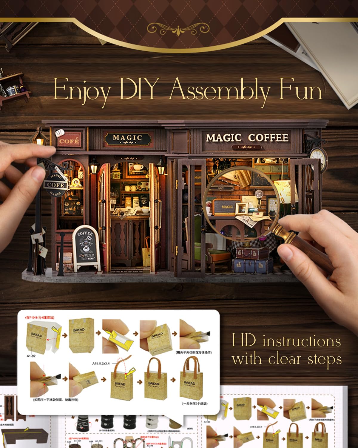 CUTEBEE Dollhouse Miniature Kit with Furniture — DIY Wooden Model, Dust-Proof Display