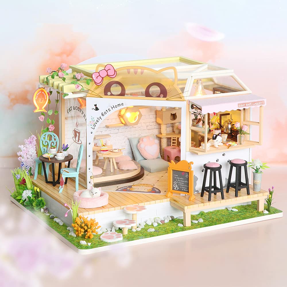 CUTEBEE Dollhouse Miniature Kit with Furniture — DIY Wooden Dollhouse, Dust-Proof Display