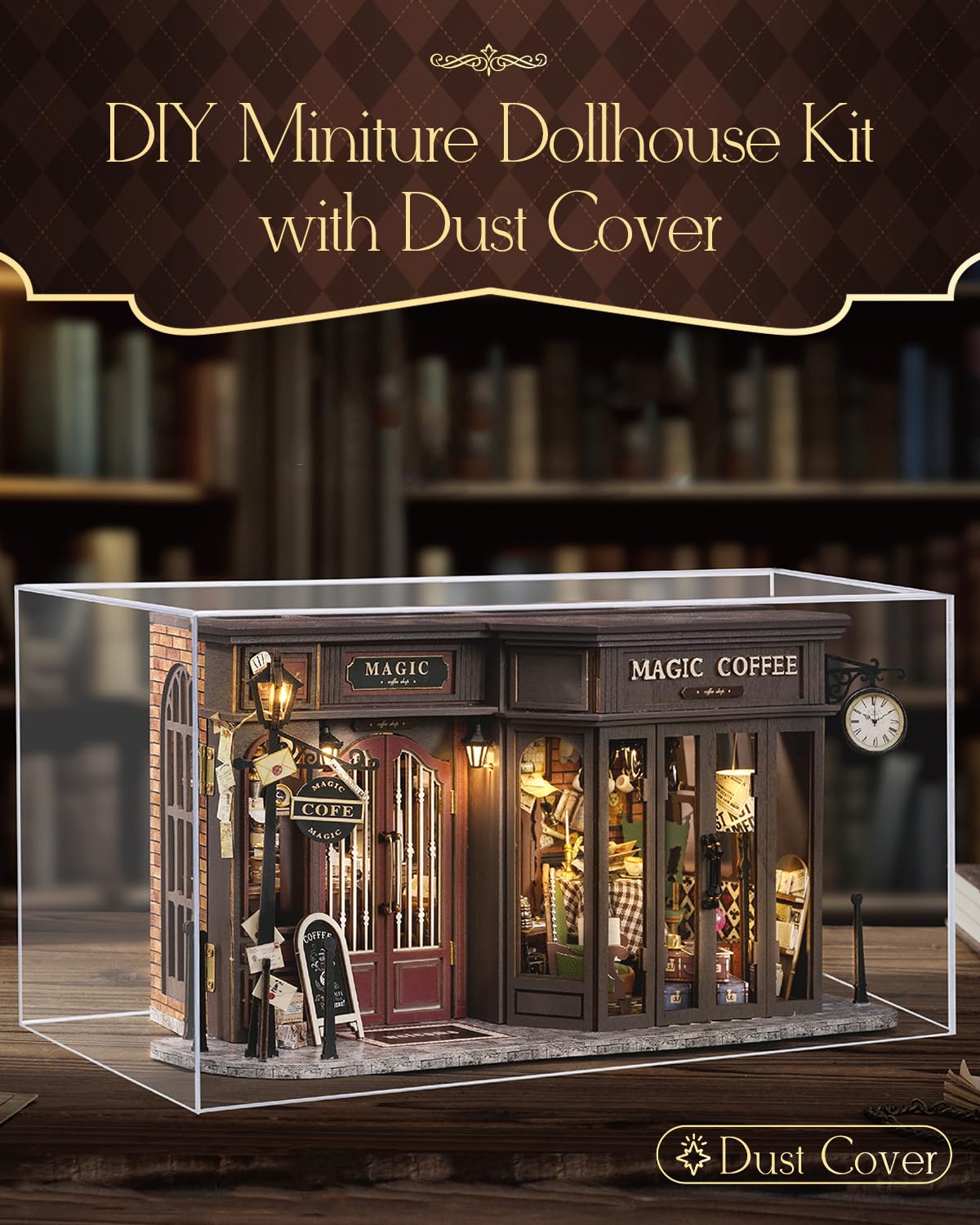 CUTEBEE Dollhouse Miniature Kit with Furniture — DIY Wooden Model, Dust-Proof Display