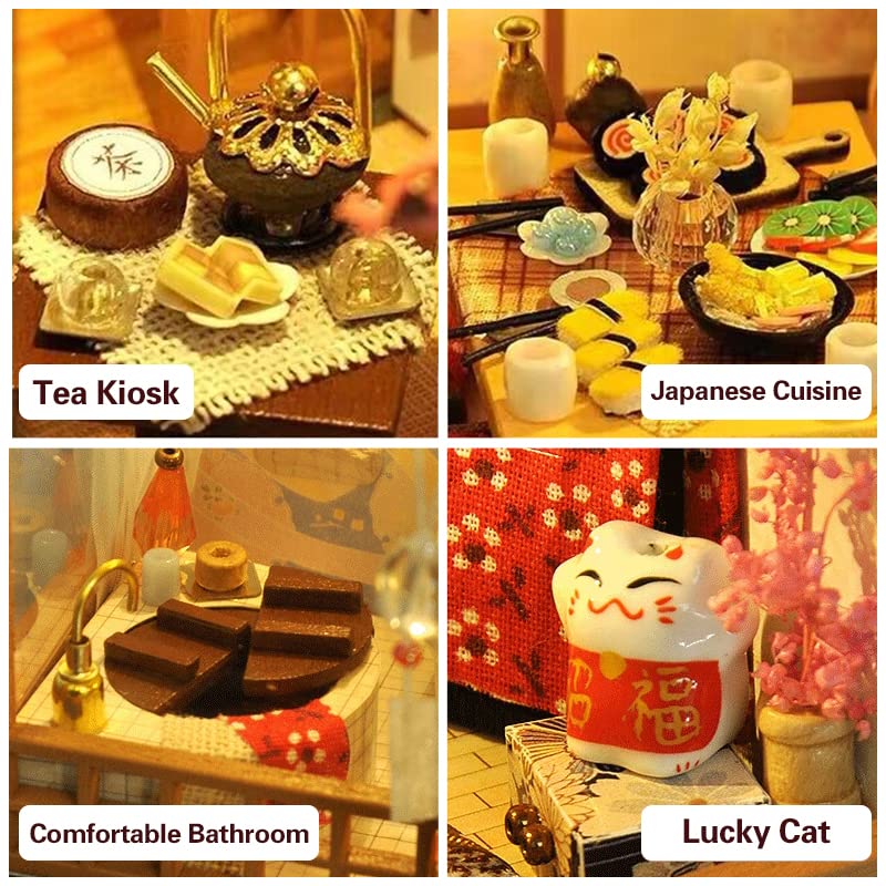 CUTEBEE Japanese Garden Dollhouse Kit with Furniture – DIY Wooden Miniature, Dust-Proof Display