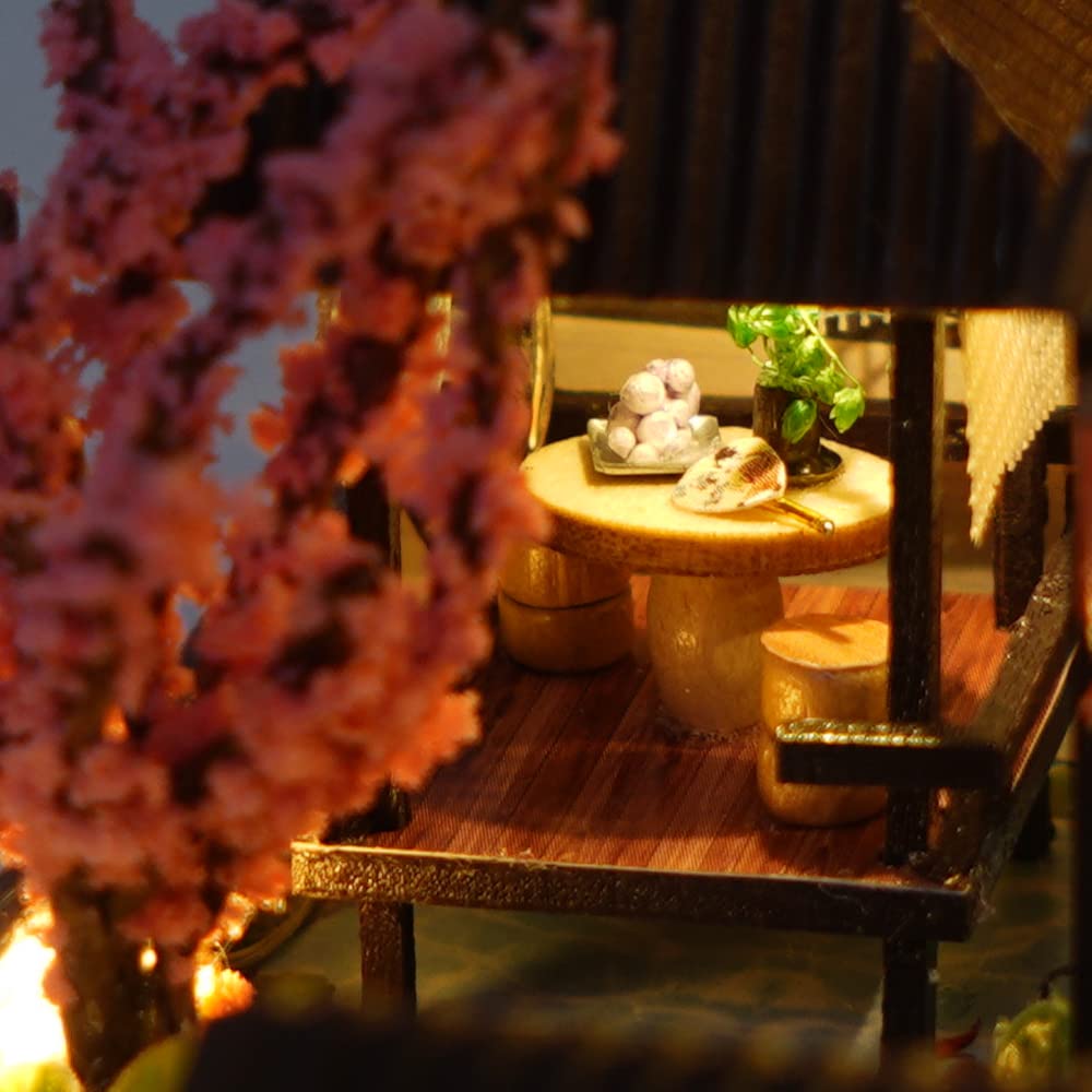 CUTEBEE Japanese Garden Dollhouse Kit with Furniture – DIY Wooden Miniature, Dust-Proof Display