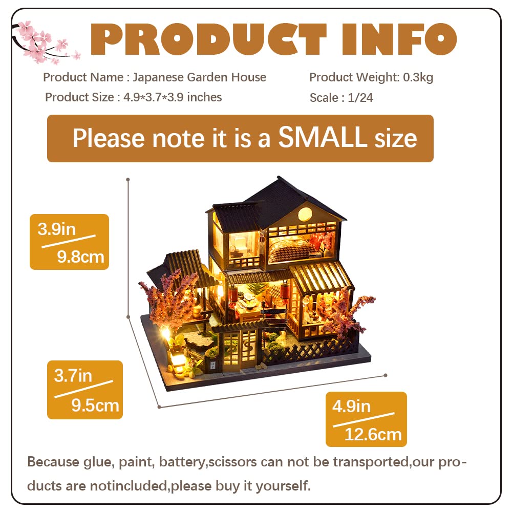 CUTEBEE Japanese Garden Dollhouse Kit with Furniture – DIY Wooden Miniature, Dust-Proof Display