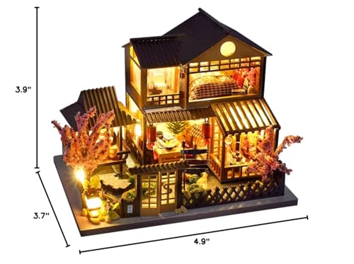 CUTEBEE Japanese Garden Dollhouse Kit with Furniture – DIY Wooden Miniature, Dust-Proof Display