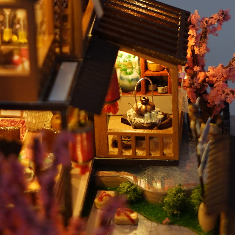 CUTEBEE Japanese Garden Dollhouse Kit with Furniture – DIY Wooden Miniature, Dust-Proof Display