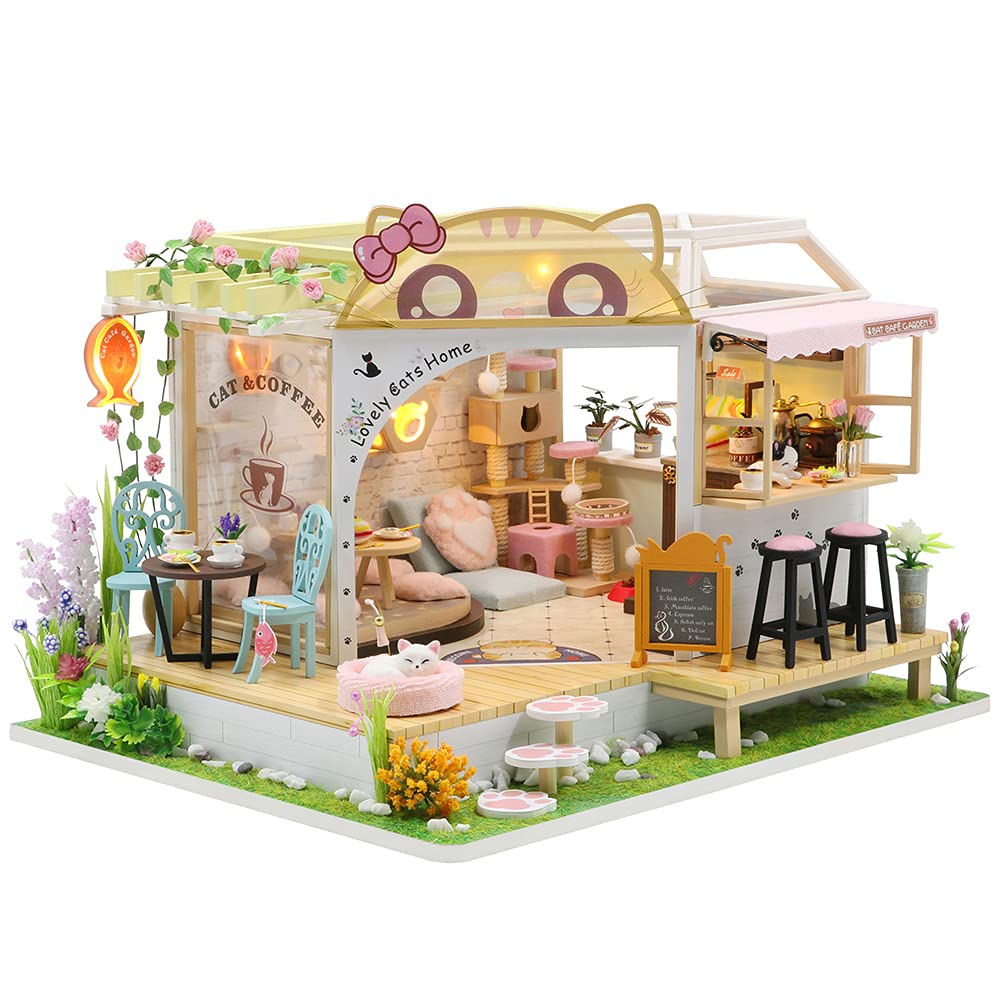 CUTEBEE Dollhouse Miniature Kit with Furniture — DIY Wooden Dollhouse, Dust-Proof Display