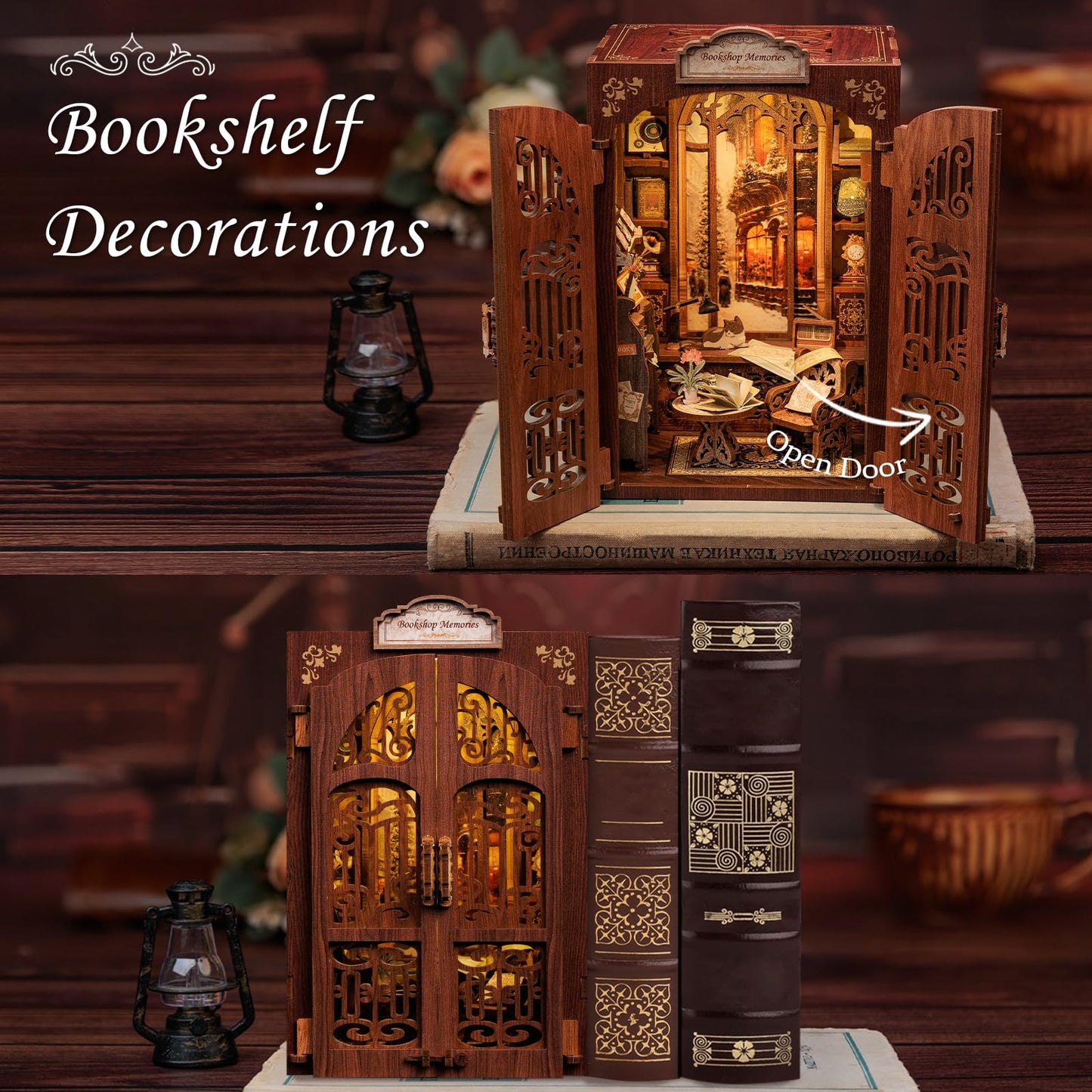 CUTEBEE Book Nook Kit – DIY Miniature Library with LED Light (Bookshop Memories)