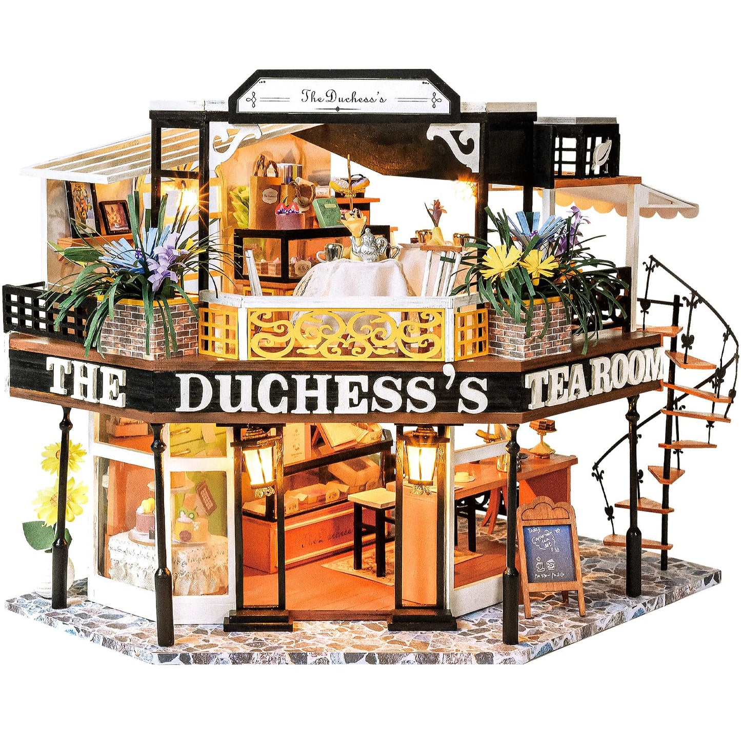 CUTEBEE Dollhouse Miniature with Furniture – The Duchess's Tea Room DIY Kit (Dust-Proof Display)