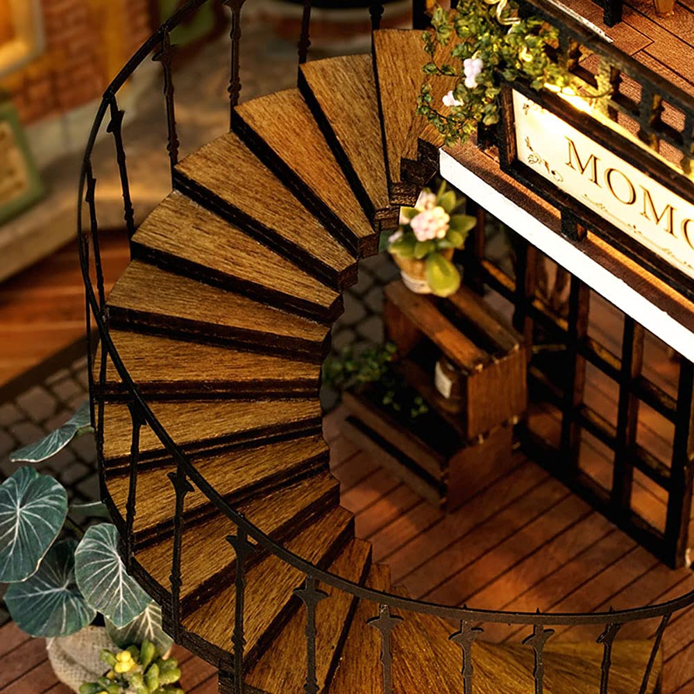CUTEBEE Forest Tea Shop Dollhouse Kit — DIY Wooden Miniatures with LED