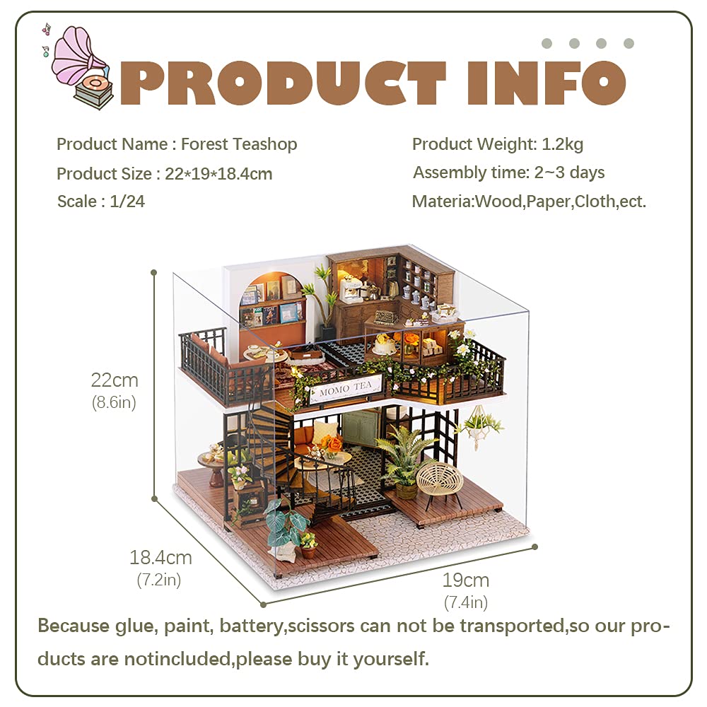 CUTEBEE Forest Tea Shop Dollhouse Kit — DIY Wooden Miniatures with LED