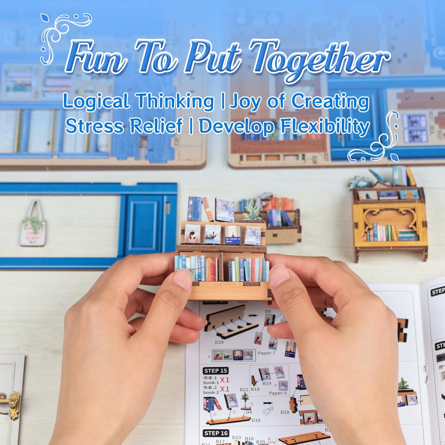 CUTEBEE DIY Book Nook Kit — Miniature House Kit with Sensor LED Light