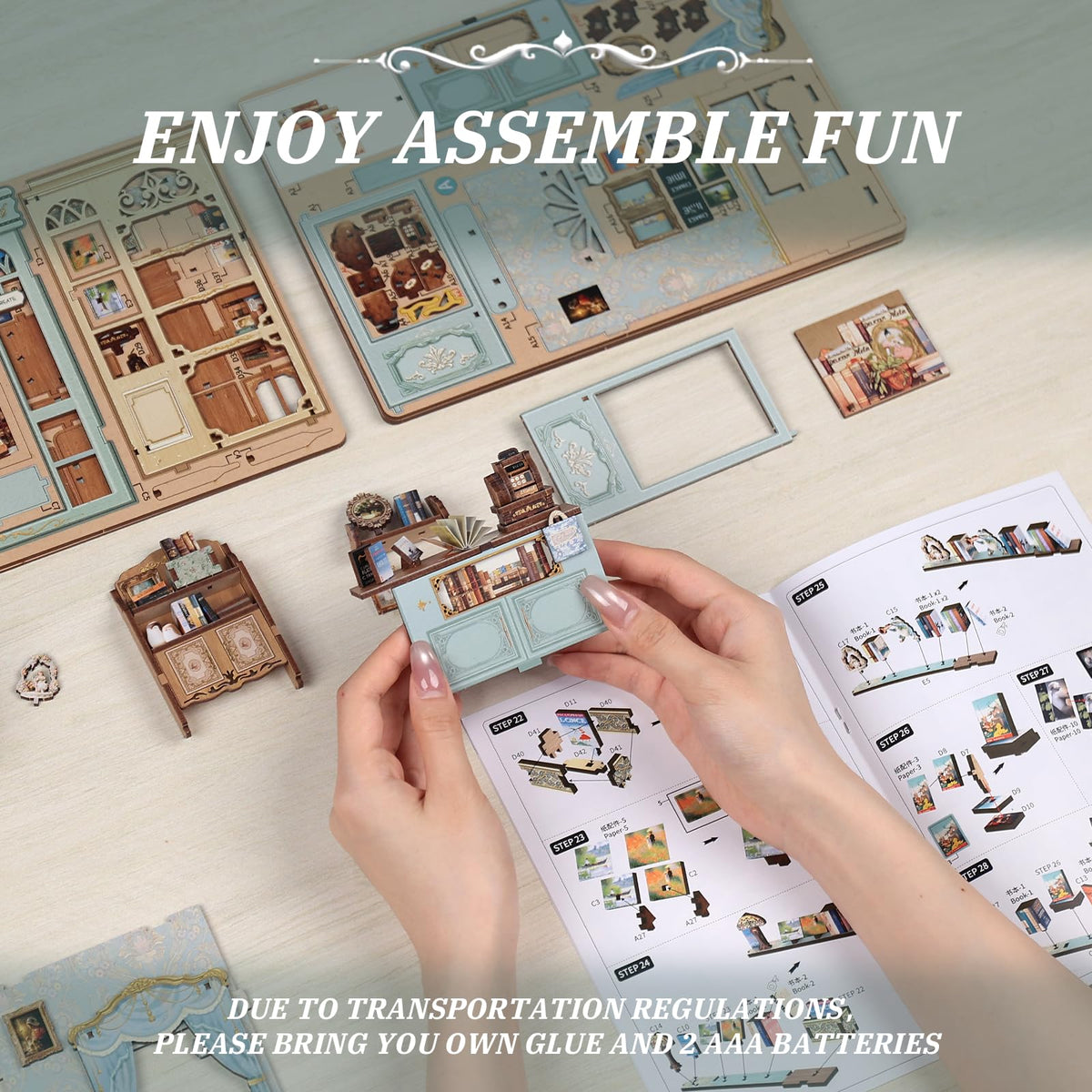 CUTEBEE Book Nook Kit – DIY Miniature Library for Shelves | 3D Wooden Puzzle