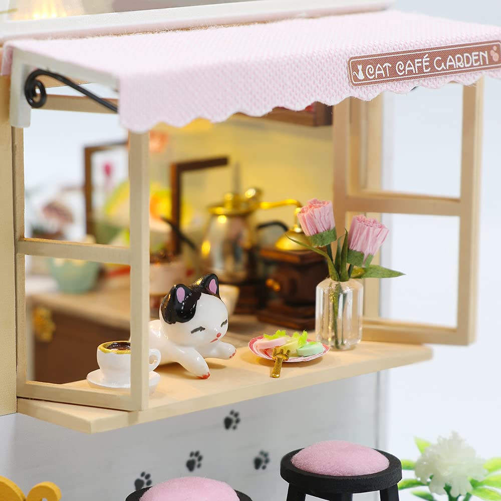 CUTEBEE Dollhouse Miniature Kit with Furniture — DIY Wooden Dollhouse, Dust-Proof Display