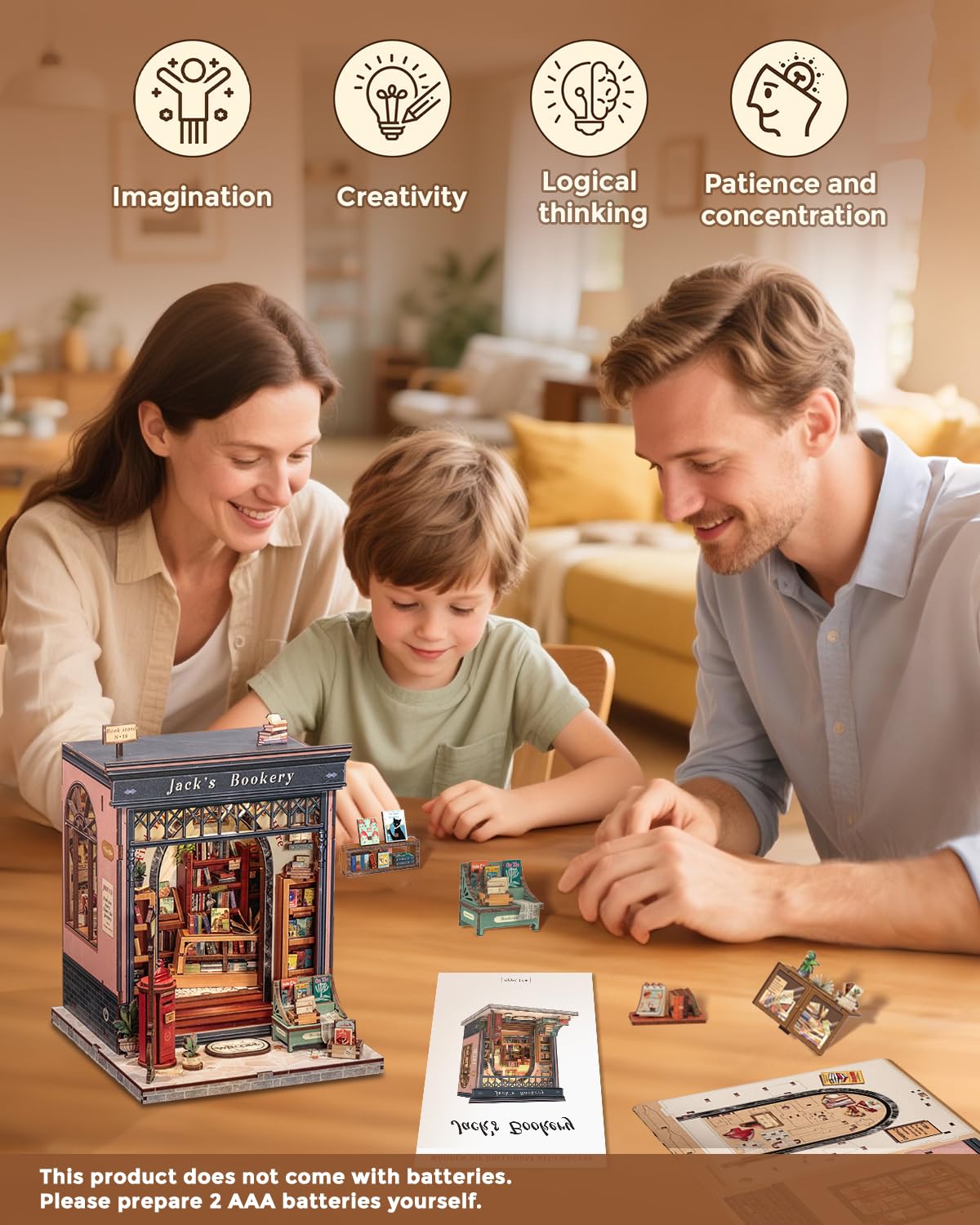 CUTEBEE Book Nook Kit - DIY Miniature Dollhouse with Sensor LED Lighting for Adults & Teens