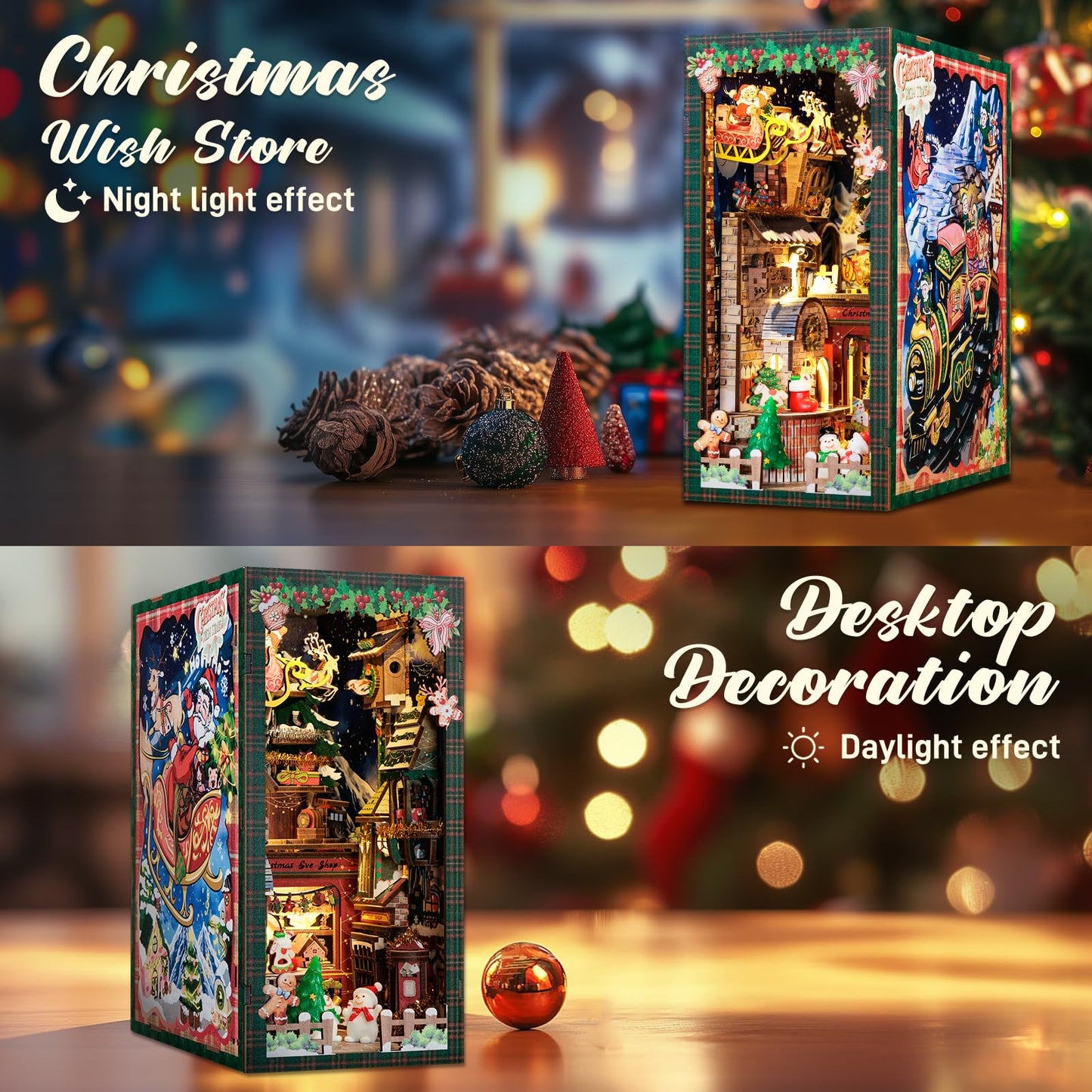 CUTEBEE Christmas Book Nook Kit – DIY Tiny House Dollhouse Puzzle for Adults & Teens