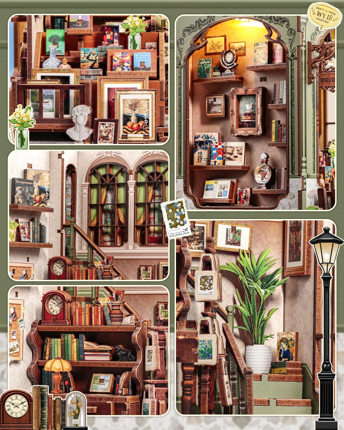 CUTEBEE Book Nook Kit – DIY Miniature House with LED, 3D Puzzle & Bookend