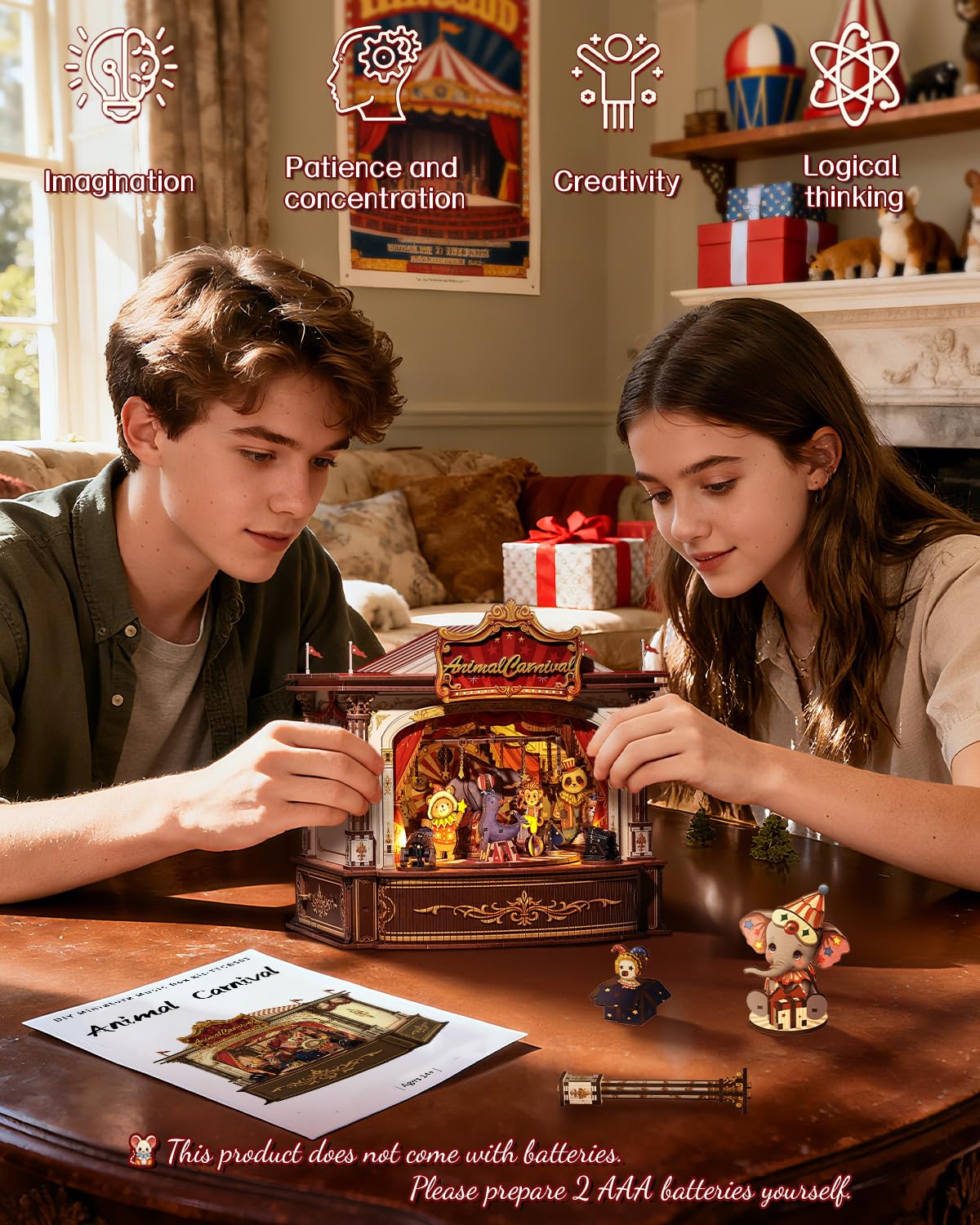 CUTEBEE 3D Wooden Puzzles Music Box – Merry-Go-Round DIY Book Nook with LED