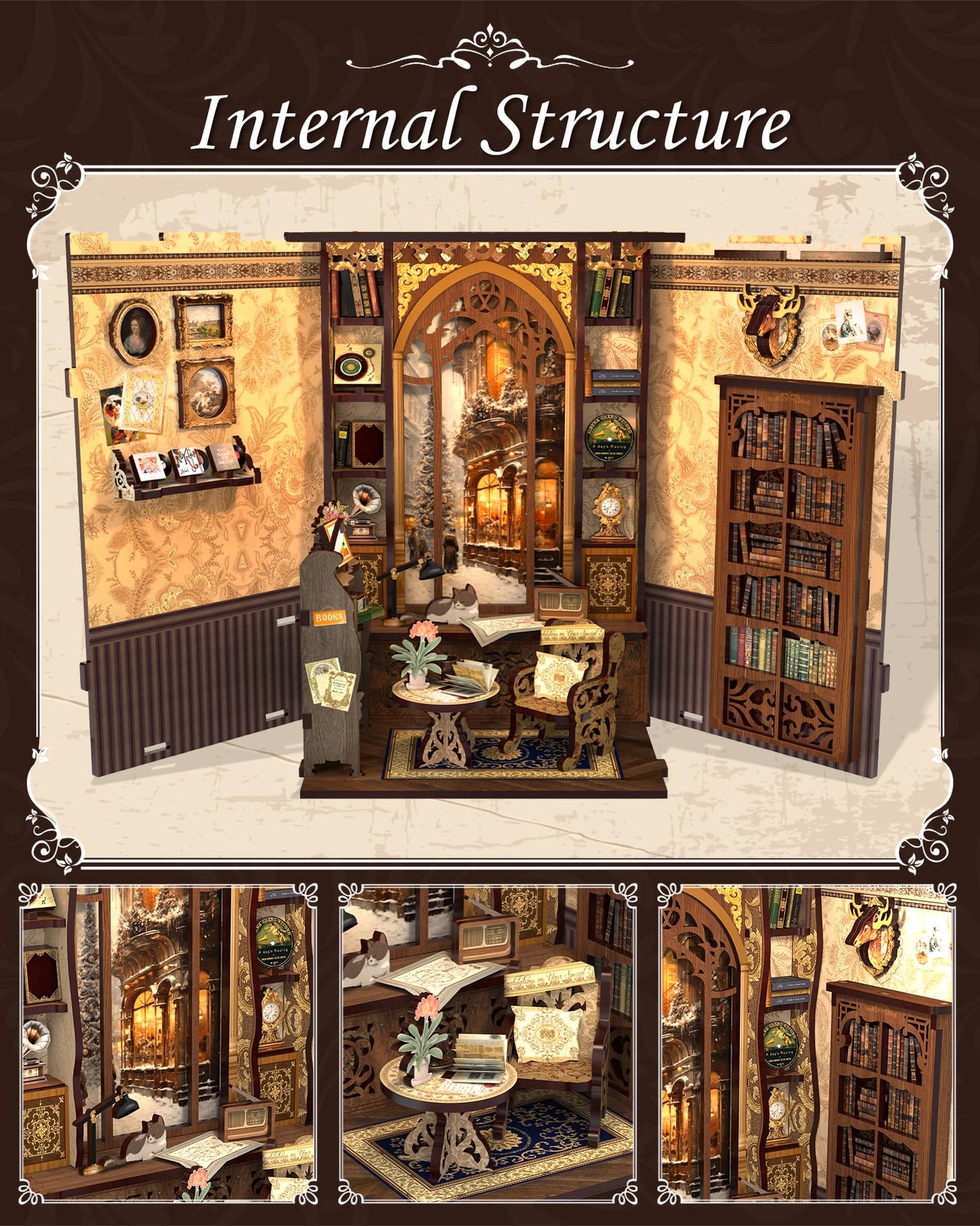 CUTEBEE Book Nook Kit – DIY Miniature Library with LED Light (Bookshop Memories)