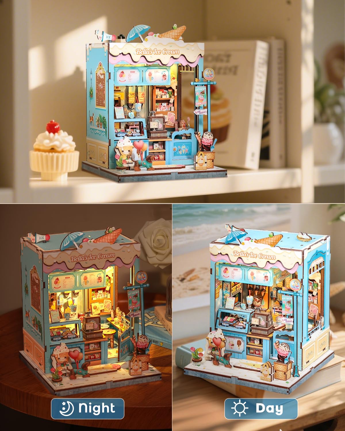 CUTEBEE Book Nook Kit – DIY Miniature Dollhouse for Bookshelves with LED Lighting