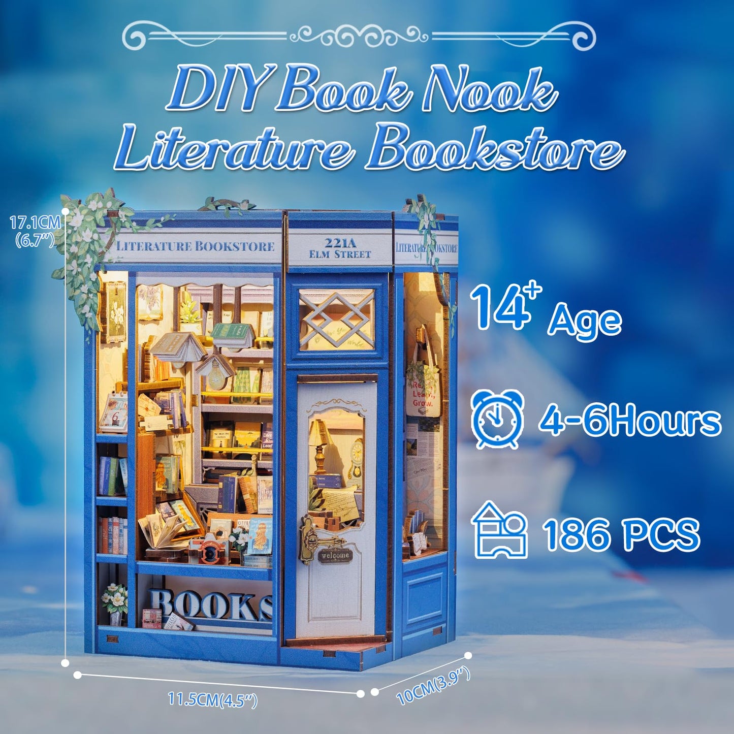 CUTEBEE DIY Book Nook Kit — Miniature House Kit with Sensor LED Light