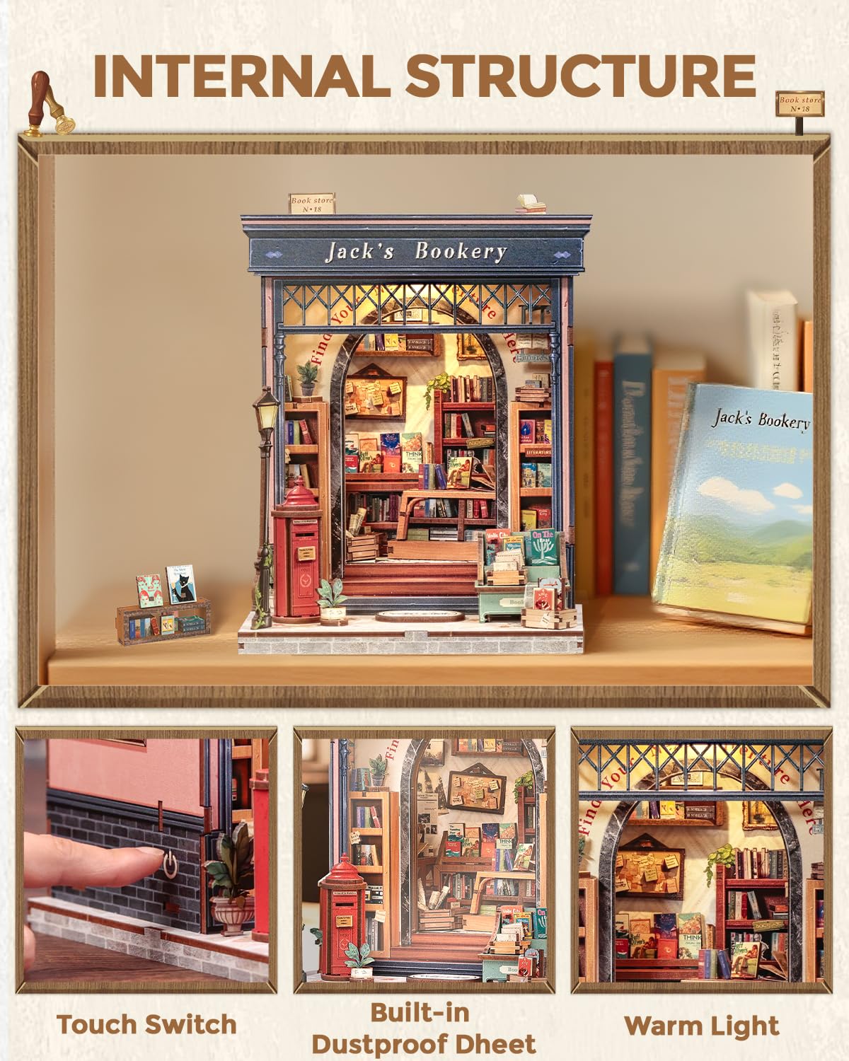 CUTEBEE Book Nook Kit - DIY Miniature Dollhouse with Sensor LED Lighting for Adults & Teens