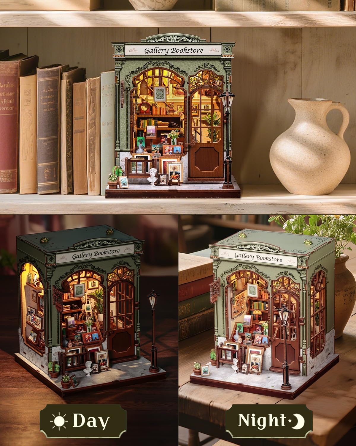 CUTEBEE Book Nook Kit – DIY Miniature House with LED, 3D Puzzle & Bookend