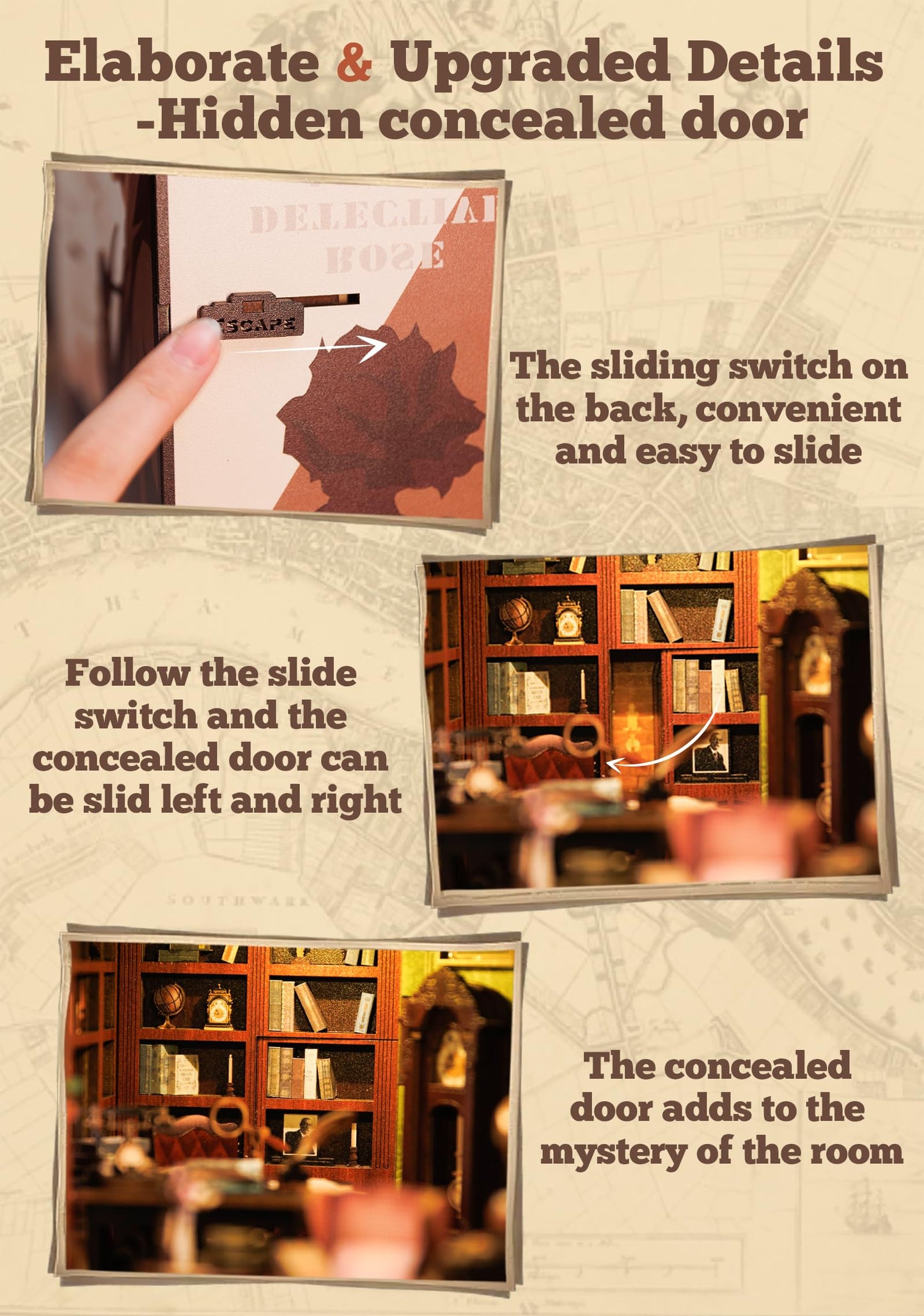 CUTEBEE Book Nook Kit – DIY Miniature Dollhouse with LED Light for Shelves