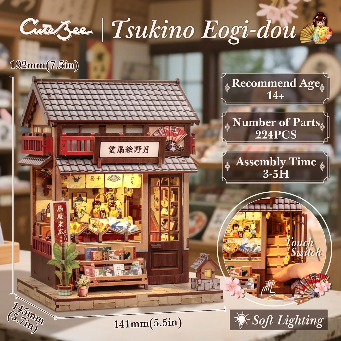 CUTEBEE Book Nook Kit – Tsukino Eogi-dou Japanese Fan Shop Miniature House
